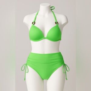 2 PIECE VS BIKINI BRIGHT KIWI PUSH UP BIKINI TOP L & SWIM BOTTOMS M NWT SET NEW